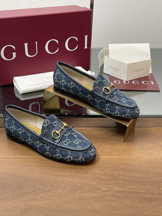 Gucci Denim Horsebit Loafers Premium Leather Lined Durable Sole