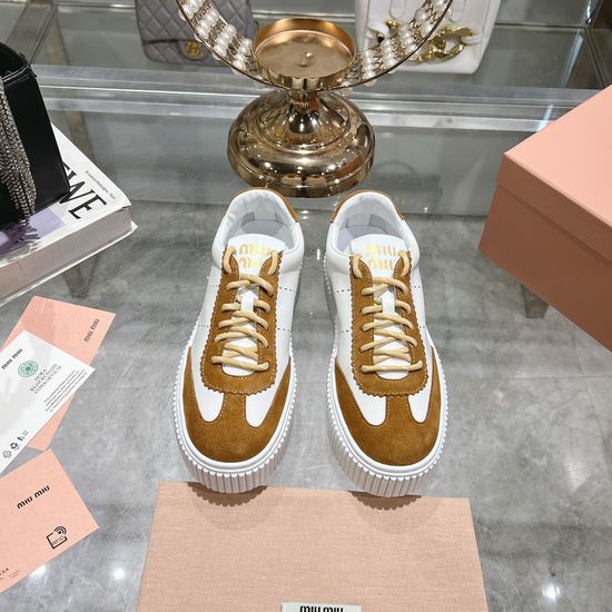 Miu Miu Chunky Sole Leather Sneakers with Logo Accents
