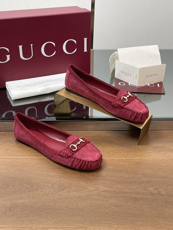 Gucci Horsebit Ballet Flats Suede Fabric Comfortable Genuine Leather Sole