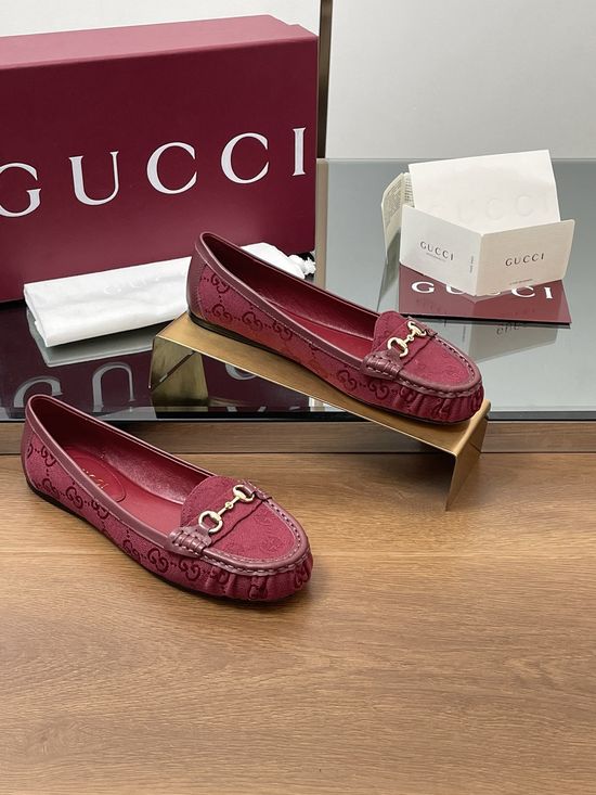 Gucci Horsebit Ballet Flats Suede Fabric Comfortable Genuine Leather Sole
