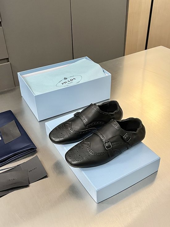 Prada Vintage Carved Buckle Casual Flat Shoes
