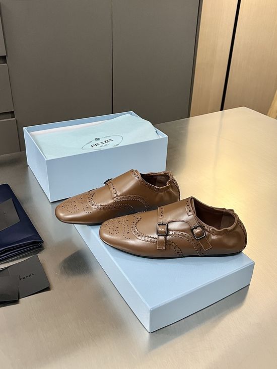 Prada Vintage Carved Buckle Casual Flat Shoes
