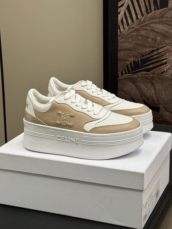 Celine Calfskin Platform Sneakers with Classic Logo Accent