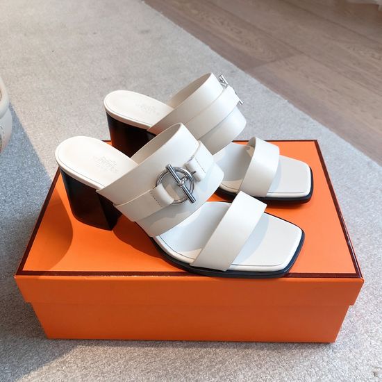 Hermes Low Heel Colorblock Leather Slippers Metal Buckle