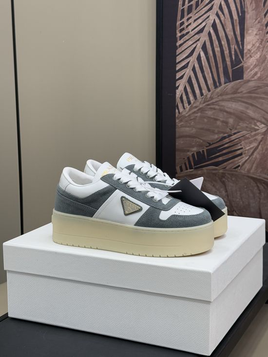 Prada Chunky Sole White Sneakers with Contrast Leather
