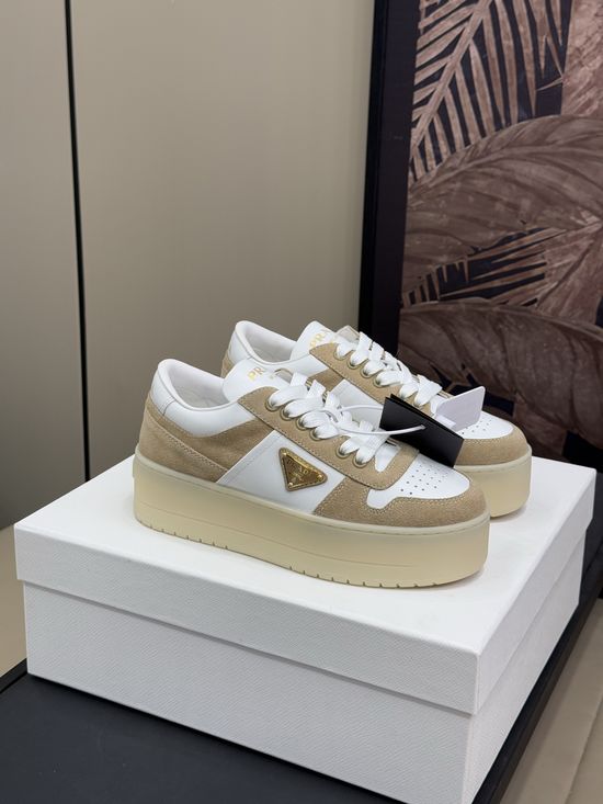 Prada Chunky Sole White Sneakers with Contrast Leather