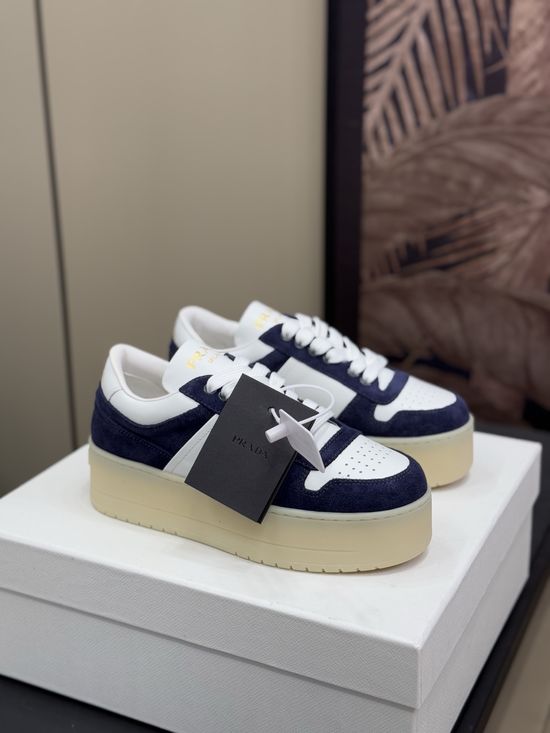 Prada Chunky Sole White Sneakers with Contrast Leather