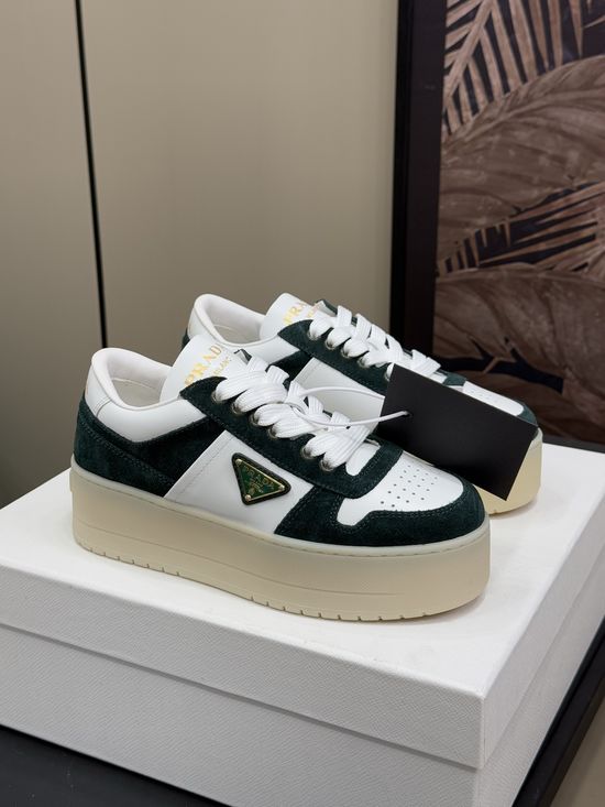 Prada Chunky Sole White Sneakers with Contrast Leather