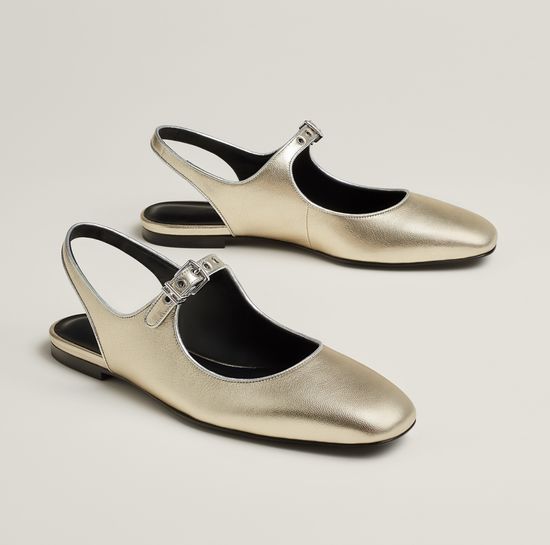 Hermes Leather Mary Jane Heels With Metal Buckle