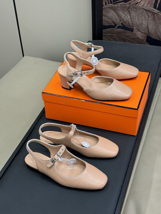 Hermes Leather Mary Jane Heels With Metal Buckle
