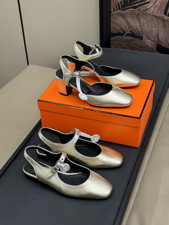 Hermes Leather Mary Jane Heels With Metal Buckle