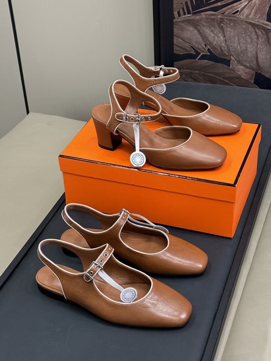 Hermes Leather Mary Jane Heels With Metal Buckle