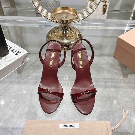 Miu Miu Patent Leather Stiletto Ankle Strap Stylish Casual Sandals