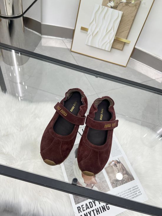 Miu Miu Velcro Mary Jane Flats Suede Upper Comfortable Daily Shoes