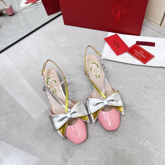 Valentino Bow Decorated Leather Mid Heel Sandals Elegant Shoes