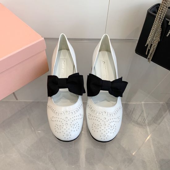 Miu Miu Bow Decor Chunky Heel Mary Jane Leather Shoes