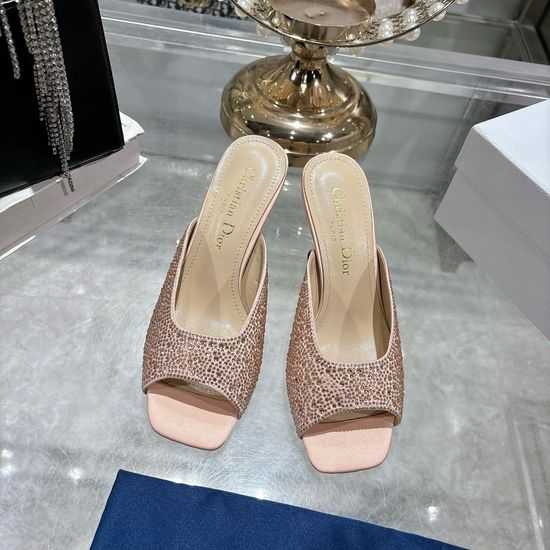 Christian Dior Stylish Open-Toe High Heels with Silk and Pearl Details