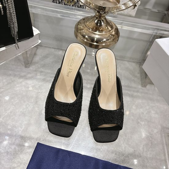 Christian Dior Stylish Open-Toe High Heels with Silk and Pearl Details