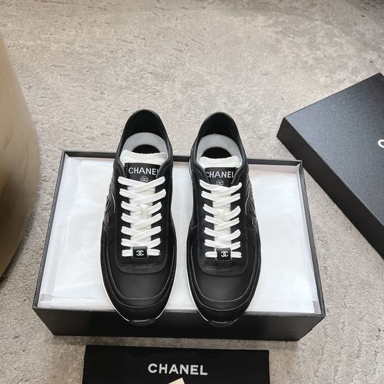Chanel Litchi Grain Leather Casual Sneakers Non-slip Sole Shoes