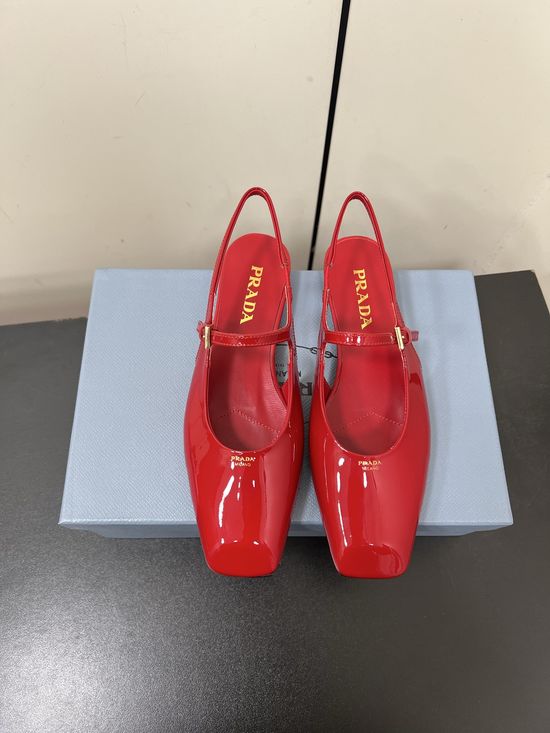 Prada Square Toe Block Heel Slingback Sandals Premium Leather Upper