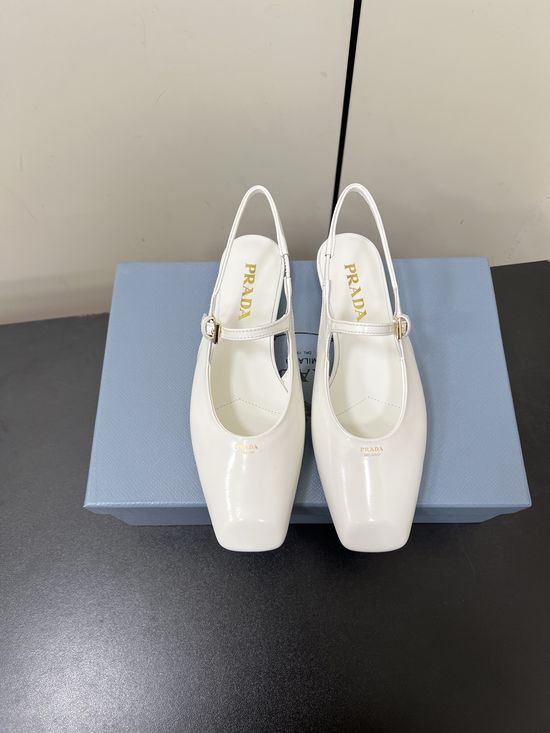Prada Square Toe Block Heel Slingback Sandals Premium Leather Upper