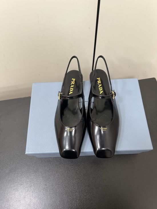 Prada Square Toe Block Heel Slingback Sandals Premium Leather Upper