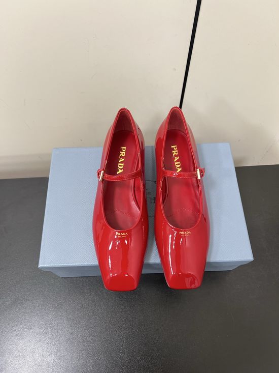 Prada Square Toe Low Heel Leather Flats Comfortable Daily Wear