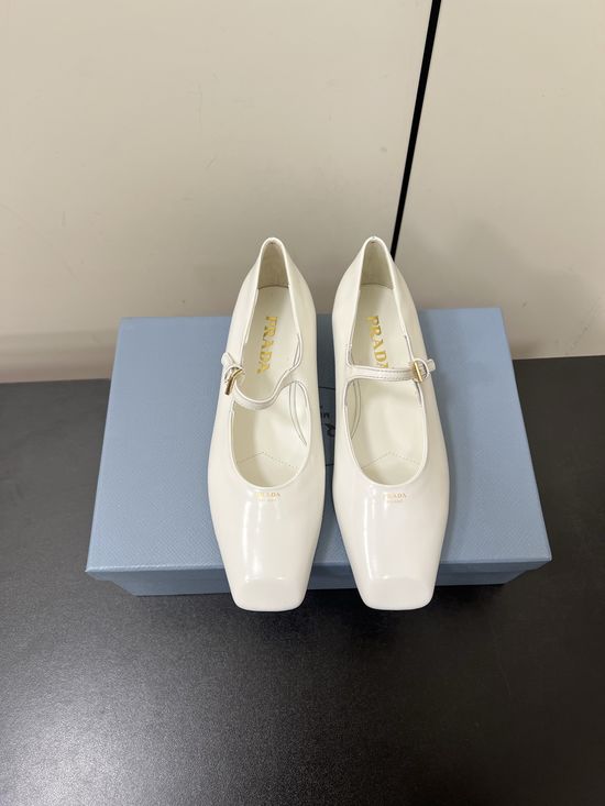 Prada Square Toe Low Heel Leather Flats Comfortable Daily Wear