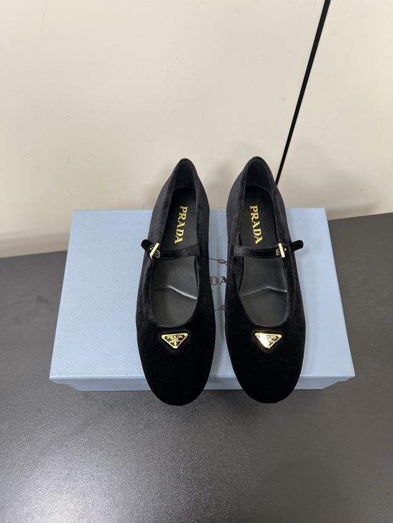 Prada Velvet Round Toe Buckle Mary Jane Ballet Flats