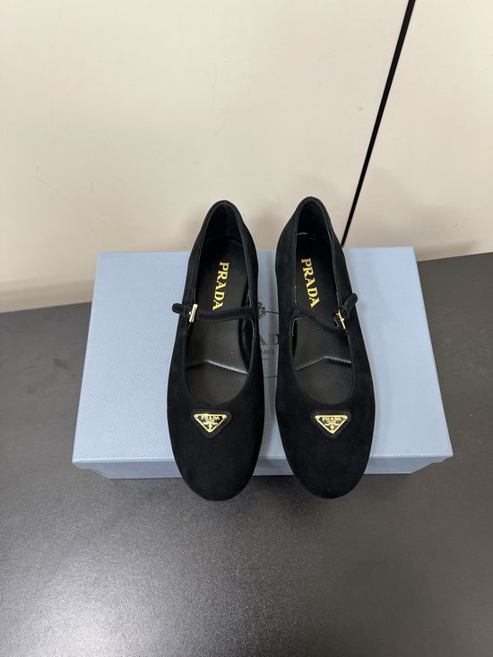 Prada Suede Round Toe Buckle Mary Jane Ballet Flats