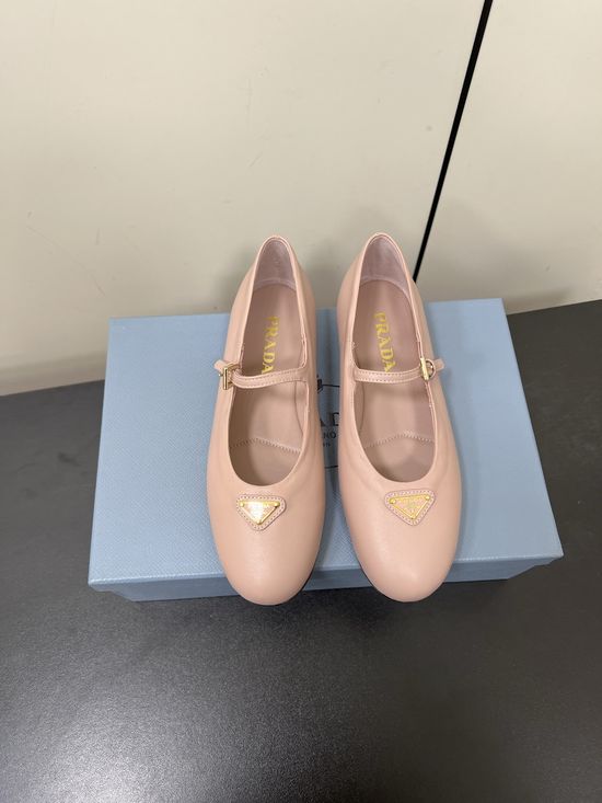 Prada Sheepskin Round Toe Buckle Mary Jane Ballet Flats