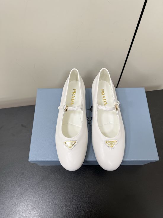 Prada Sheepskin Round Toe Buckle Mary Jane Ballet Flats