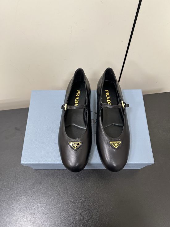 Prada Sheepskin Round Toe Buckle Mary Jane Ballet Flats