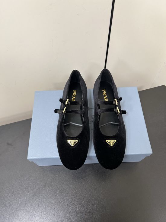 Prada Velvet Mary Jane Flats Soft Comfortable Casual Dress Shoes