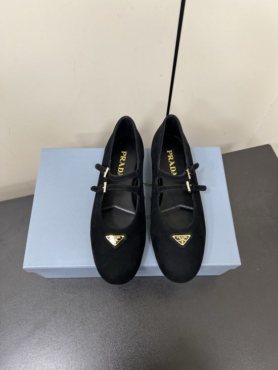 Prada Suede Mary Jane Flats Comfortable Non-slip Dress Shoes