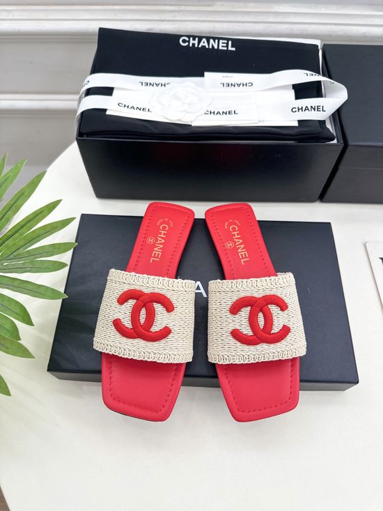 Chanel Woven Upper Square Toe Flat Slides