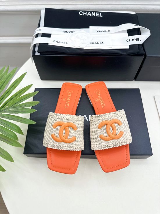 Chanel Woven Upper Square Toe Flat Slides