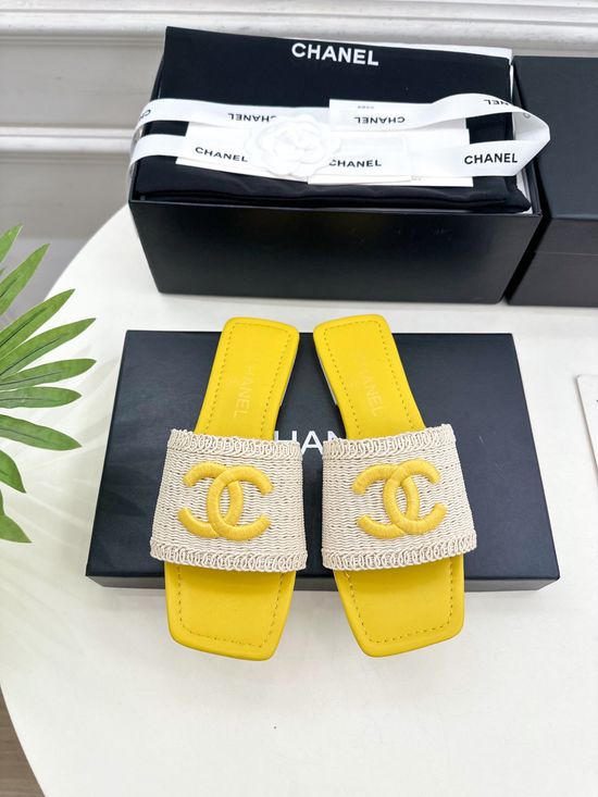 Chanel Woven Upper Square Toe Flat Slides