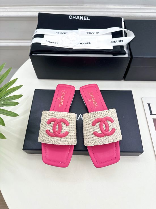 Chanel Woven Upper Square Toe Flat Slides