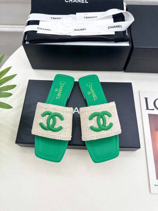 Chanel Woven Upper Square Toe Flat Slides