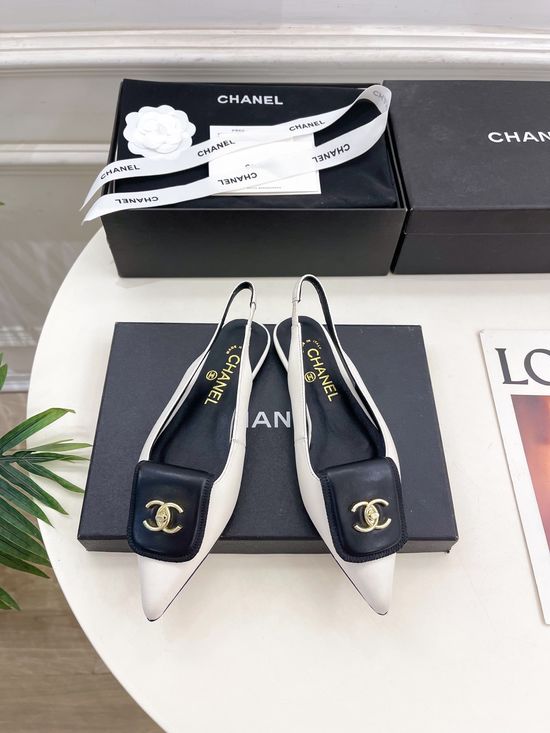 Chanel Buckle Decor Pointed Toe Flat Casual Sandals