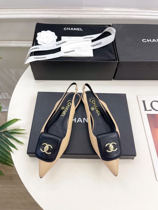 Chanel Buckle Decor Pointed Toe Flat Casual Sandals