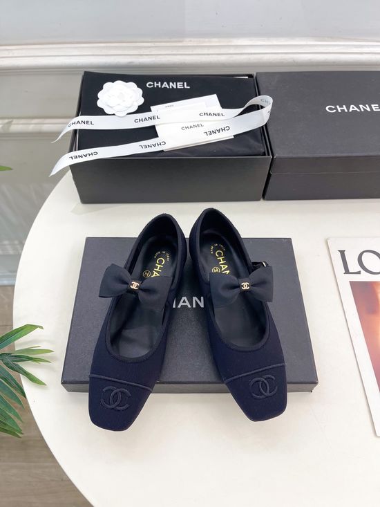 Chanel Bow Decor Classic Stripe Mary Jane Flats
