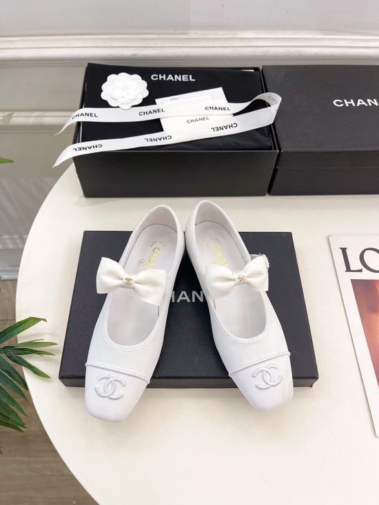 Chanel Bow Decor Classic Stripe Mary Jane Flats