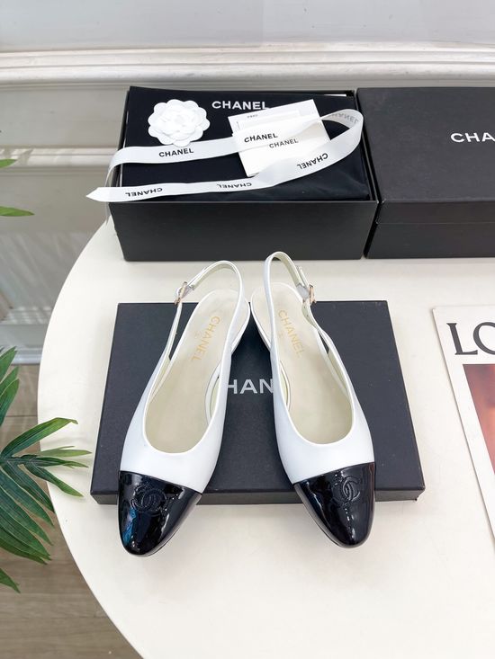 Chanel Color Block Leather Wedge Slingback Sandals