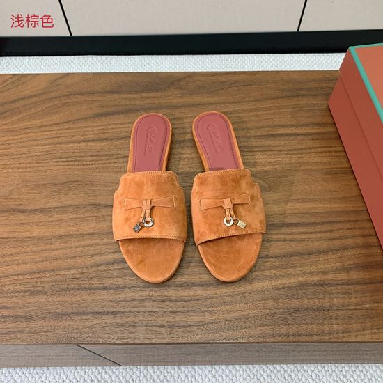 Loro Piana Suede Flat Slides With Decorative Charm Strap