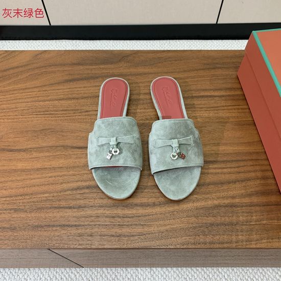 Loro Piana Suede Flat Slides With Decorative Charm Strap