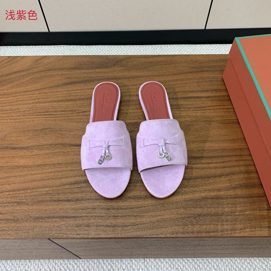 Loro Piana Suede Flat Slides With Decorative Charm Strap