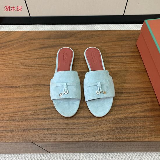 Loro Piana Suede Flat Slides With Decorative Charm Strap