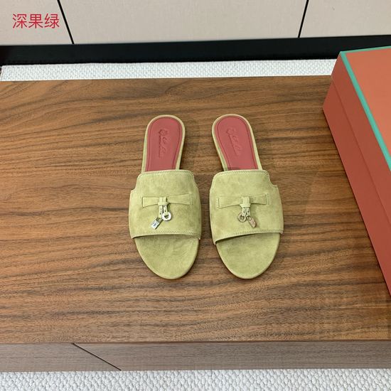 Loro Piana Suede Flat Slides With Decorative Charm Strap